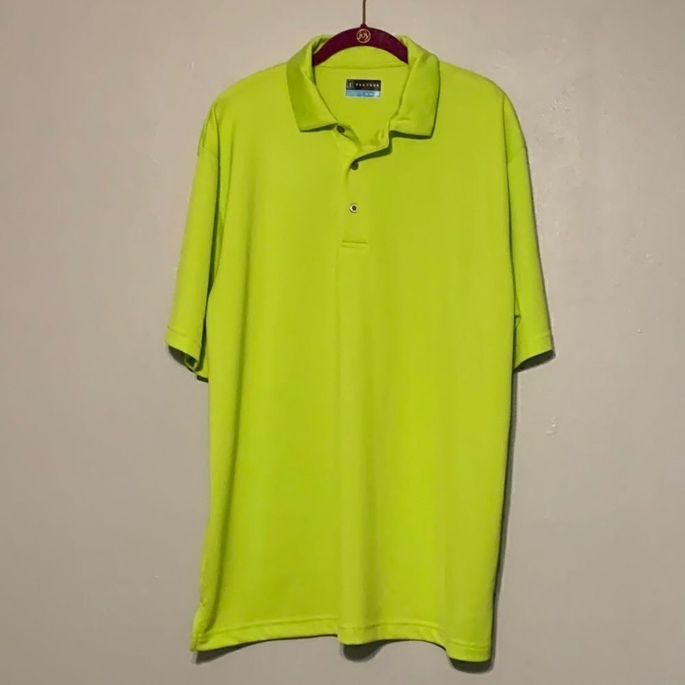 PGA Tour Men’s XL Neon Green Performance Golf Polo Shirt Athletic
